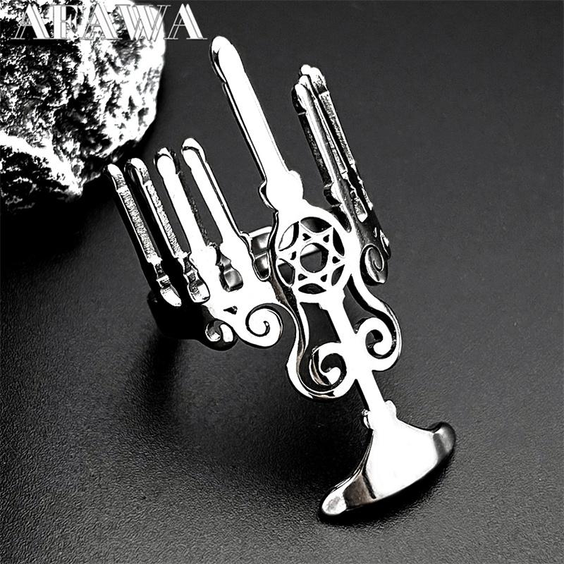 Judaica Israel Lamp Hanukkah Menorah Rings for Women Men Stainless Steel Silver Color Star of David Finger Ring Jewelry Gift
