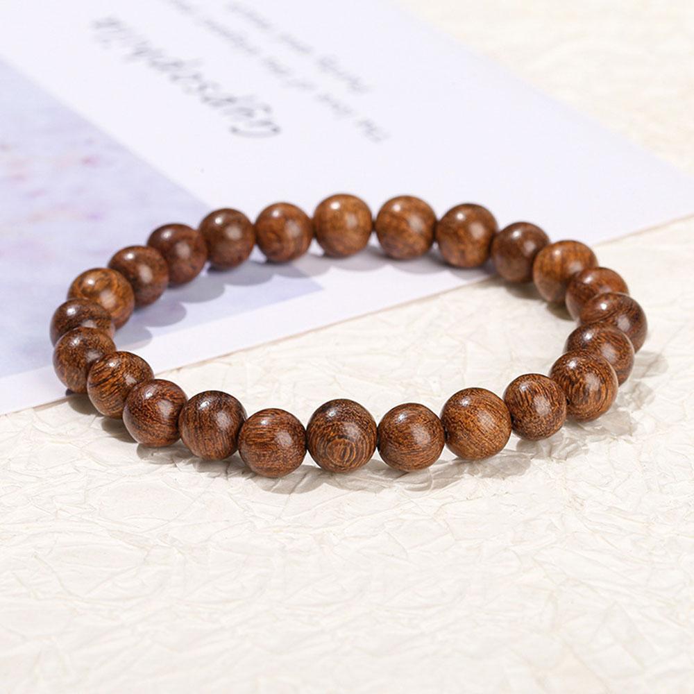 8mm Wooden Beads Bracelet Vintage Natural Wood Meditation Elastic Bracelets Women Healing Balance Ethnic Style Jewelry