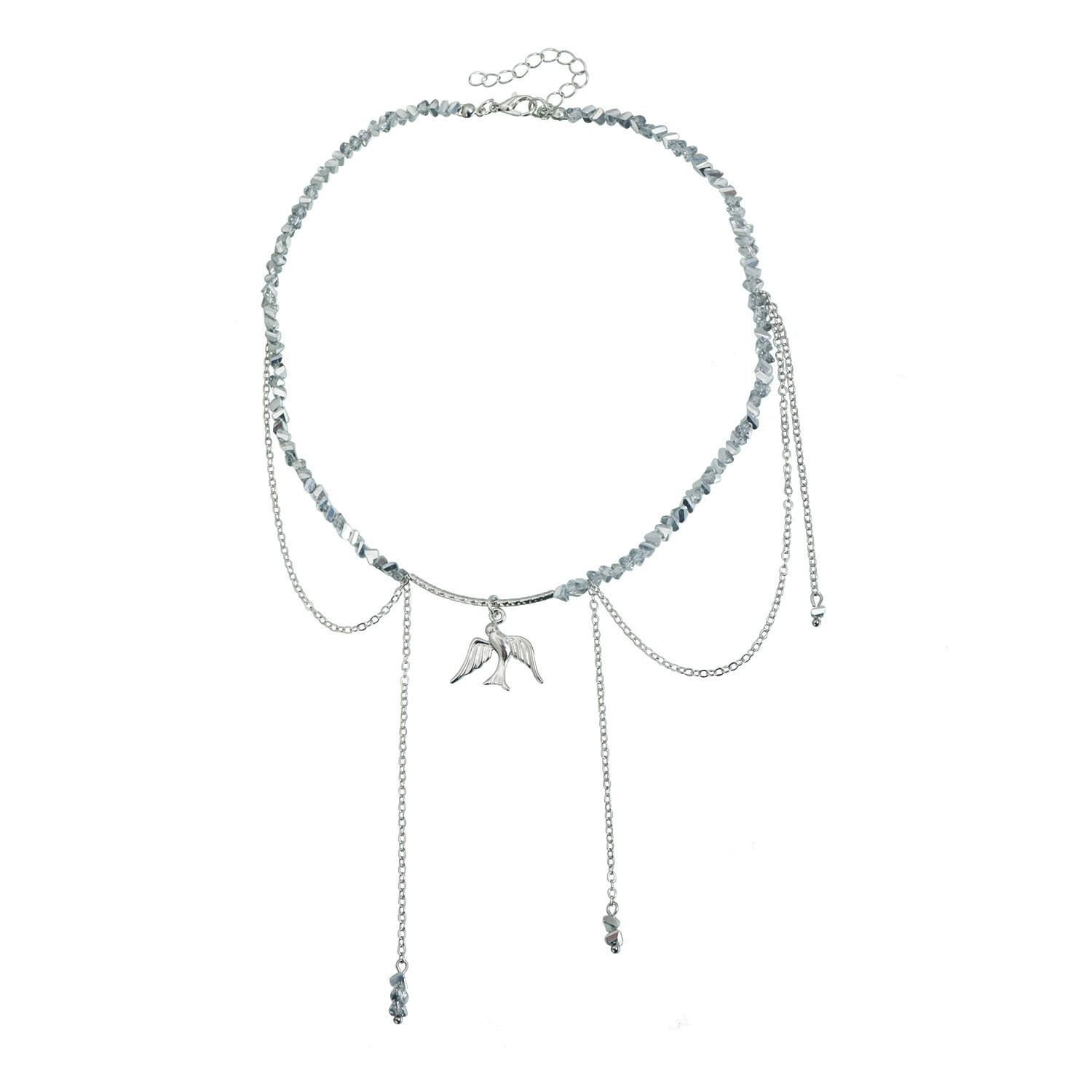 Треугольная подвеска-кисточка с граненым хрустальным птичкой - Стильная универсальная цепочка на ключицы