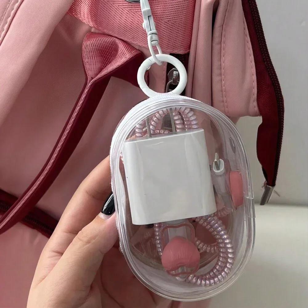 2/4pcs PVC Round Transparent Cosmetic Bag Jewelry Storage Bag Portable Data Cable Earphone Coin Charger Storage Bag
