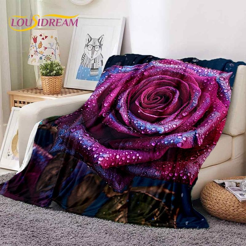 Mantas Suaves Románticas Nórdicas con Flores de Rosa 3D, Manta de Tiro para Mantener el Calor, Manta Cómoda para Picnic, Camas, Sofá, Dormitorio del Hogar, Regalo
