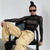 Women's Mesh See-Through Long-Sleeved Bodysuit - Chic High-Waisted Slim Fit Top