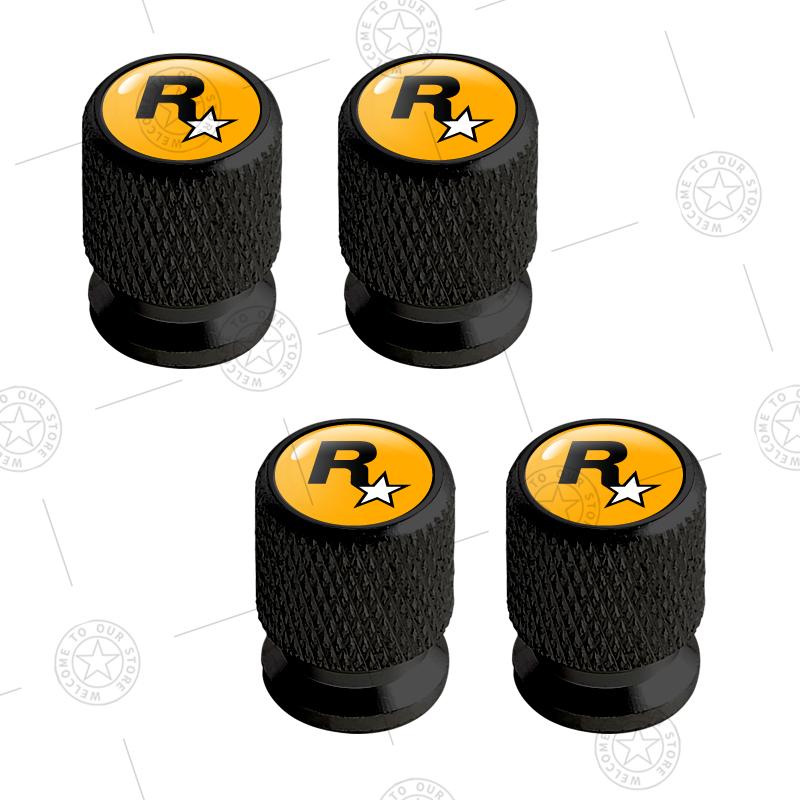 4pcs R Star Logo Car Wheel Tire Valve Caps Air Stem Aluminum Accessories For Jaguar Land Rover Fiat Ford Opel Peugeot Volvo Jeep XS4