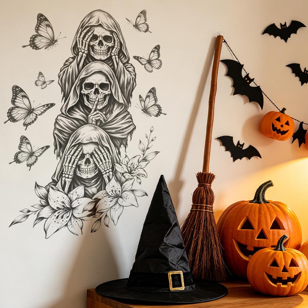 Halloween 3D Wall Breaking Mummy Witch Wall Sticker Self Adhesive Horror Decor