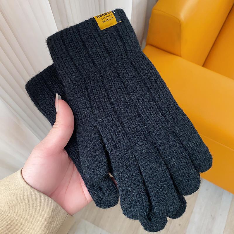 Warm Gloves for Men and Women In Autumn and Winter Solid Color Simple Versatile Woolen Knitted Brushed Thickened Five Finger Split