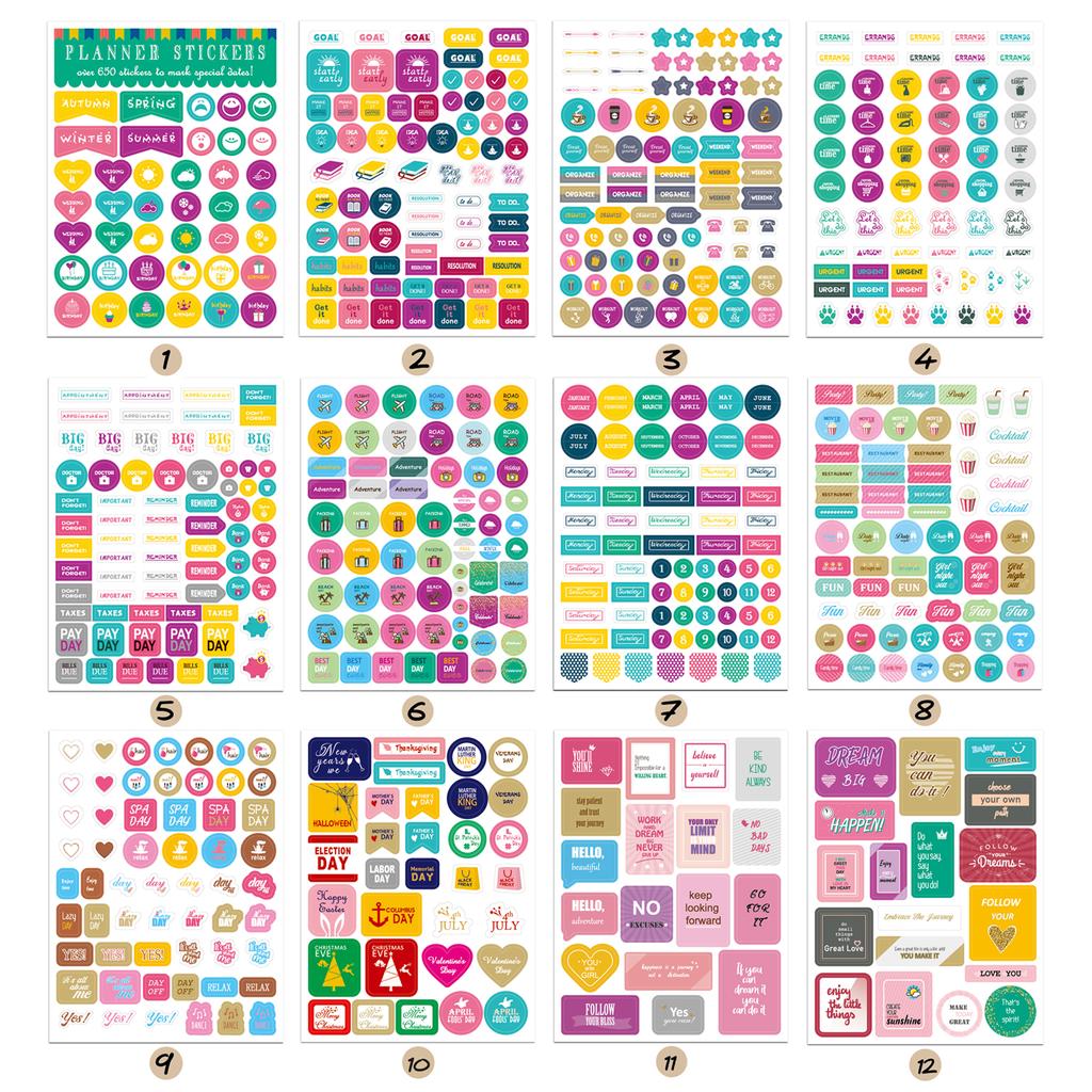 12 листов, стикер-планировщик Essentials, еженедельный, ежедневный стикер, планировщик, липкие заметки для DIY