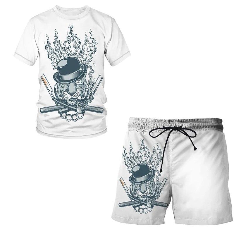 Adult European and American Series 3D Print Beach Short Clothing Summer Men Women Suit Boys T-shirt Shorts Set 2pcs Casual Tops