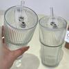 1/2 Piezas Vaso de Vidrio Rayado Vasos Transparentes con Tapa y Pajita Taza para Café Helado Taza de Té Vaso para Jugos Vaso para Leche y Agua Utensilios para Beber Botella de Agua con Pajita