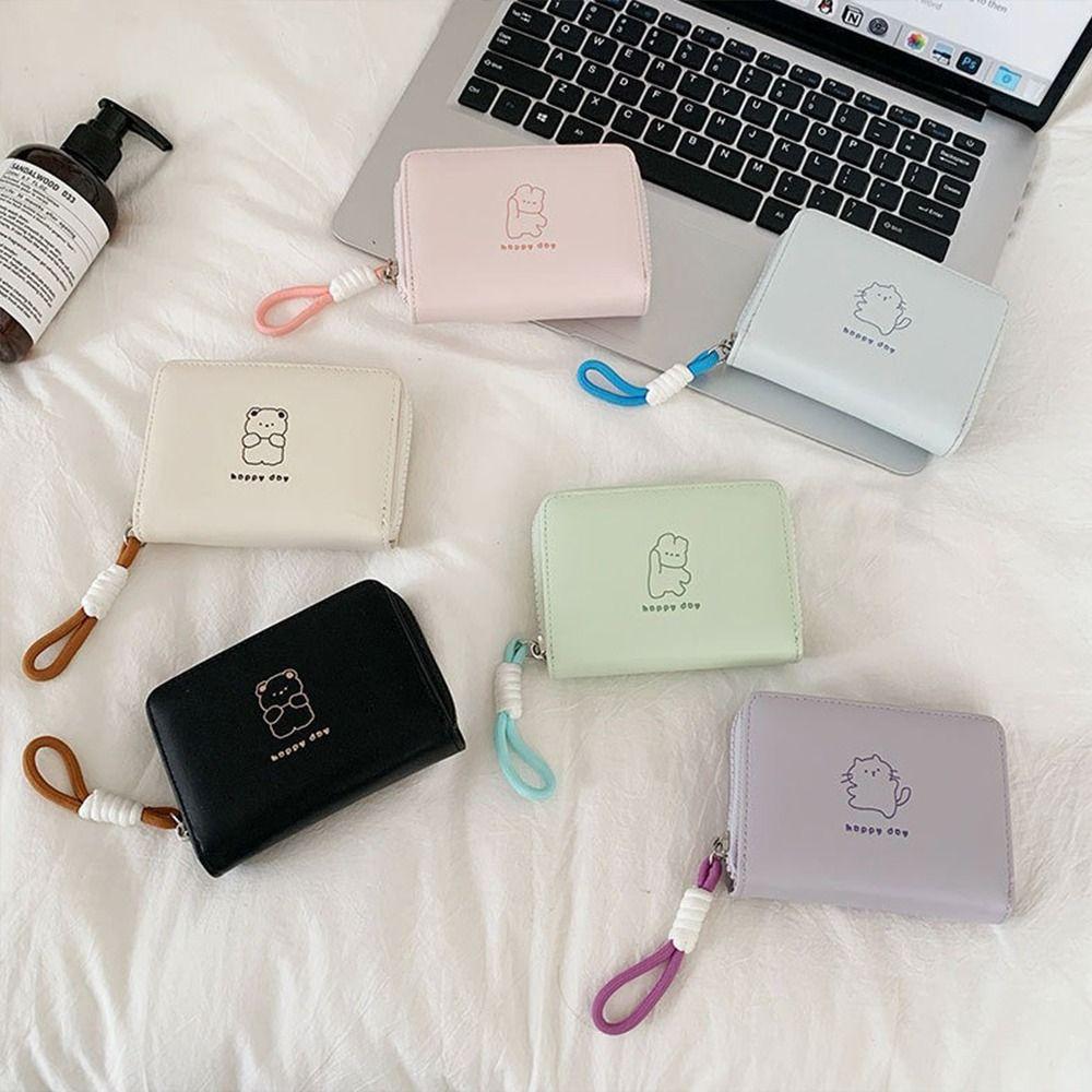 

Short Women Wallet Kawaii Coin Purse Simple Student Fold Card Holder Gifts рожевий