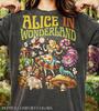 D1sney Alice In Wonderland Vintage 70s Graphic Tee, Retro Cheshire Cat Rabbit Shirt, Psychedelic Sparkle Fantasy, Trippy Magic Mushroom Gift