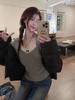 Gray Lace-Stitched Long Sleeve Top: 2024 Spring/Autumn Niche Women's Shirt