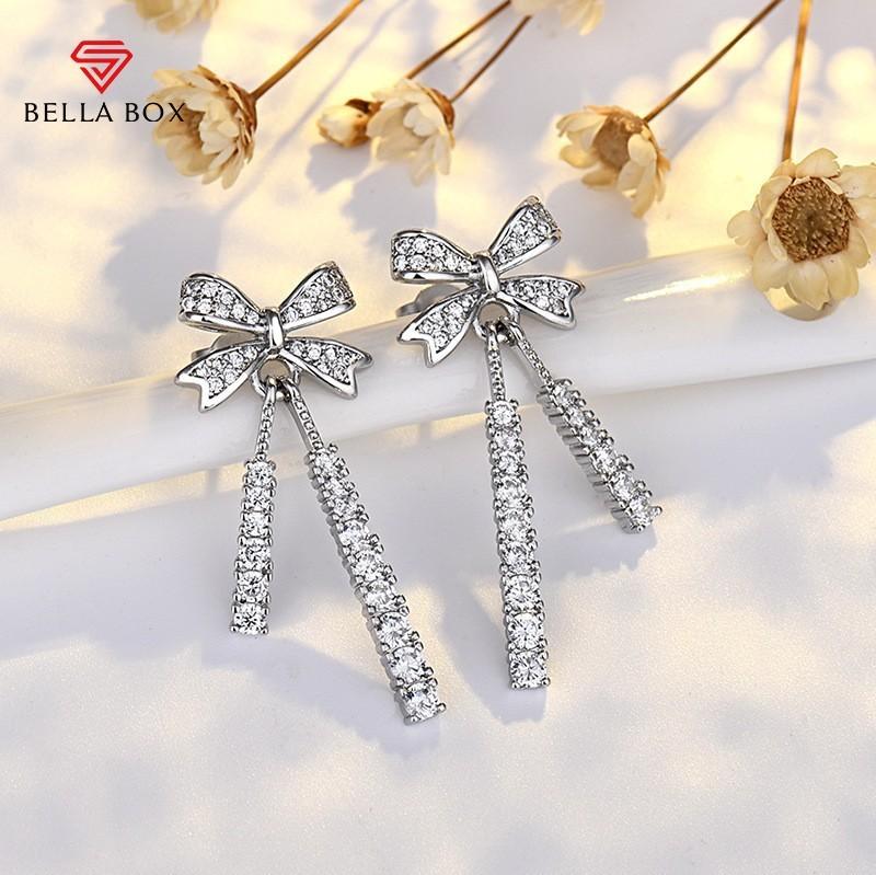 

BELLA BOX 2025 New Fashion Day Korean Pure Silver Needle Earrings, Long Slightly Inlaid Zircon Bow Tassel Stud Earrings For Women серебряный