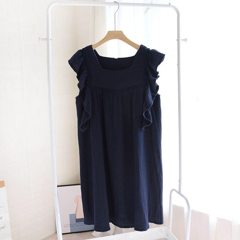 

Нові літні жіночі спідниці. Нічна сорочка з 100% бавовни з крепу. Довга спідниця з рукавом із листя лотоса. Тонка домашня спідниця. Літня нічна сорочка великих розмірів. XL темно-синього кольору