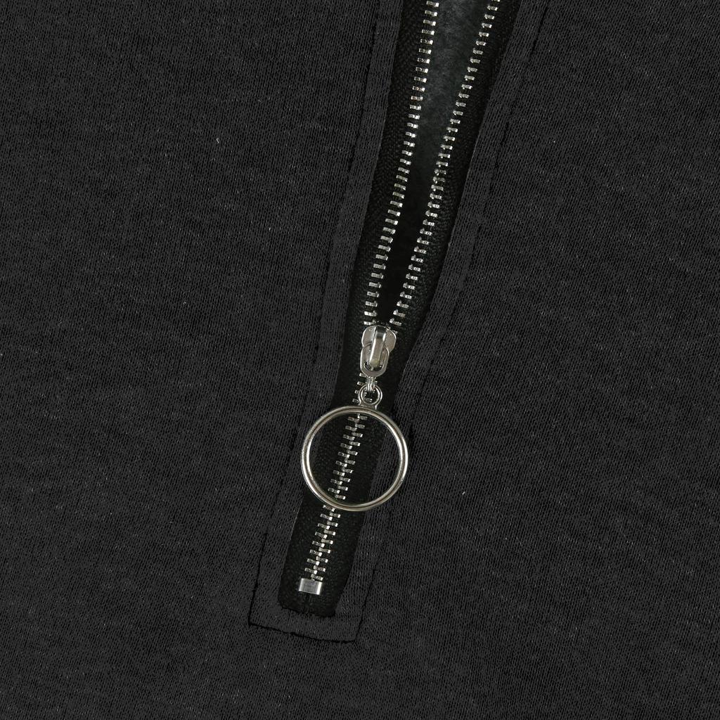 Dame Casual Mote Langermet Ensfarget Glidelås Hettegenser Topp Med Lomme