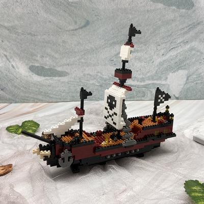 KNEW BUILT Schwarzes Piratenschiff Kunststoff 3D Modell Bausteine für Erwachsene Jungen Mikro Mini Steine Spielzeug Bausätze Segelboot zusammenbauen