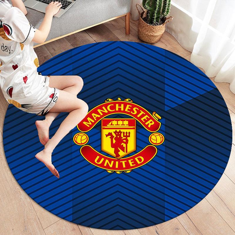 Manchester United F Round Area Rug,Carpet Rug for Living Room Bedroom Sofa Playroom Decor,Non-slip Floor Mat