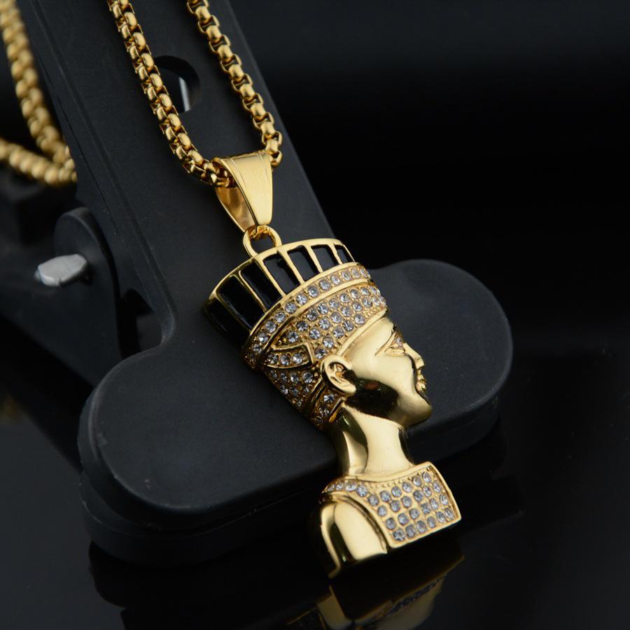 Regina Egizia Nefertiti Ciondolo Faraone Collana in Acciaio Inossidabile Colore Oro Maschile Per Uomo/Donna Gioielli Antico Egitto Regalo