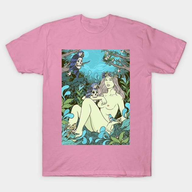 T-Shirt Damen Nude Queen Forrest mit Totenkopfvogel Harajuku Print Kawaii T-Shirt Sommer Kurzarm Damen T-Shirt Top T-Shirt