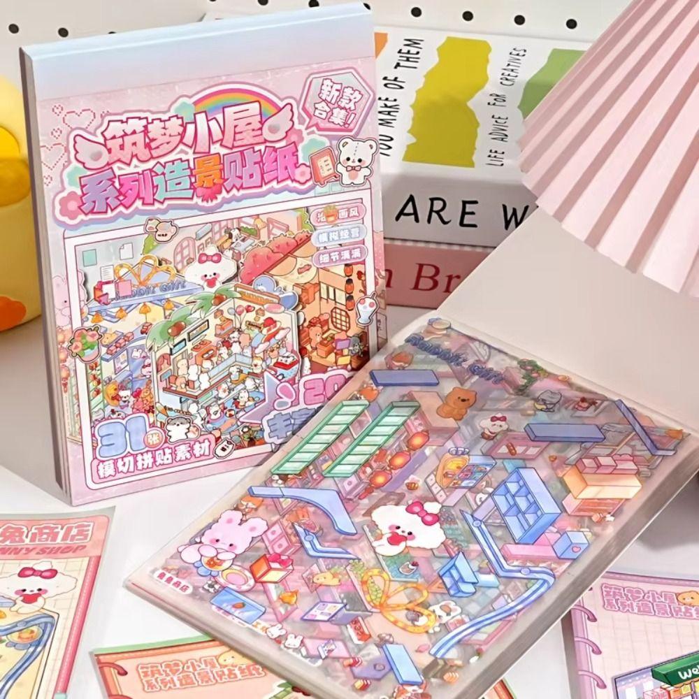 DIY 3D Stickers Scene Set Cartoon Cottage Scene Decorative Decals Journal