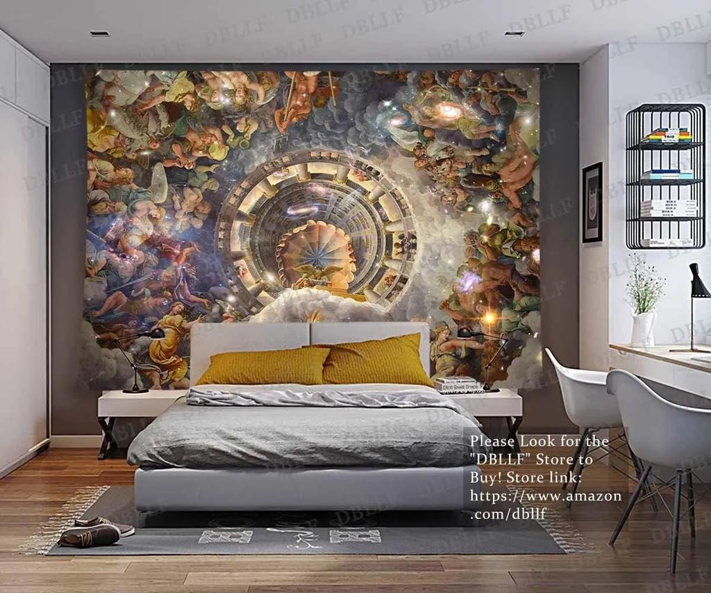 Królewska Tapiseria Malarska Sufitowa Fantazja XVIII Wiek Klasyczny Barokowy Obraz Ścienny, 60"x 40" Sztuka Flanelowa