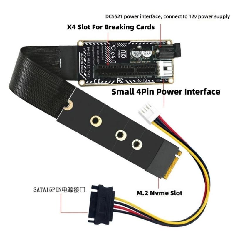 M-Key NVMe zu PCIe 4.0 Verlängerungskabel-Adapter Datenübertragungsplatine für 2230 2242 2260 2280 Grafikkarte