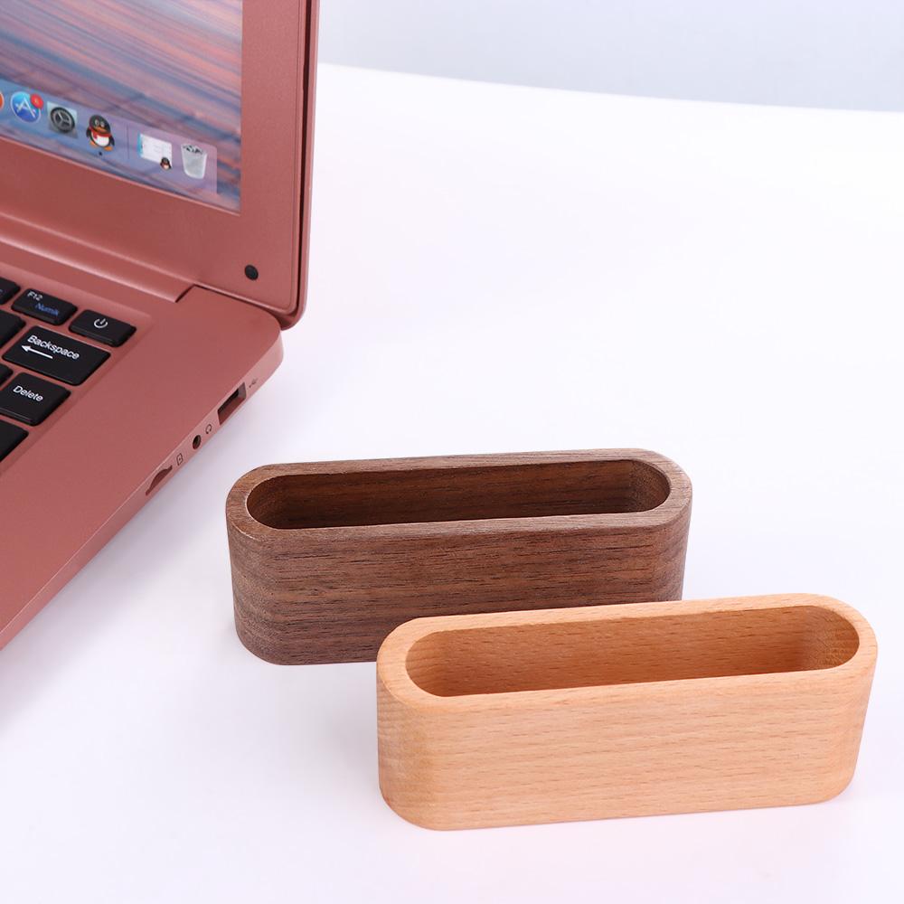 High Quality Solid Wood Business Card Box with Pen Holder Business Card Base Stand Logo Advertising Card Holder Desktop Storage