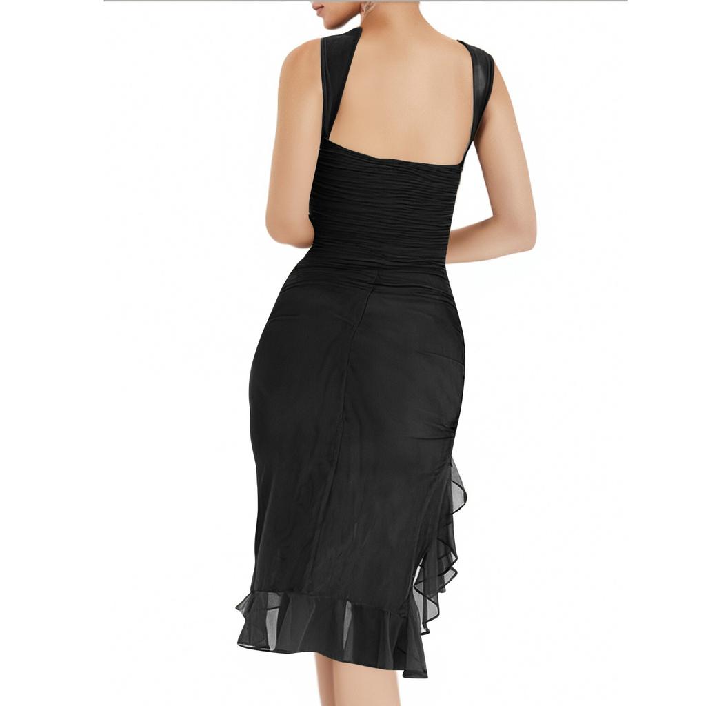 Women's Elegant Bell Sleeve Cocktail Party Dresses For Wedding Guest Fit And Flare Church Midi Evening Dress