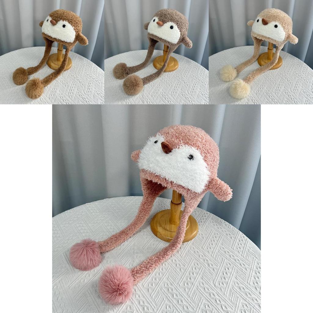 Niedliche Pinguin-Strickmütze für Kinder aus flauschigem Polyestermaterial für kaltes Wetter und wärmt den Kopf