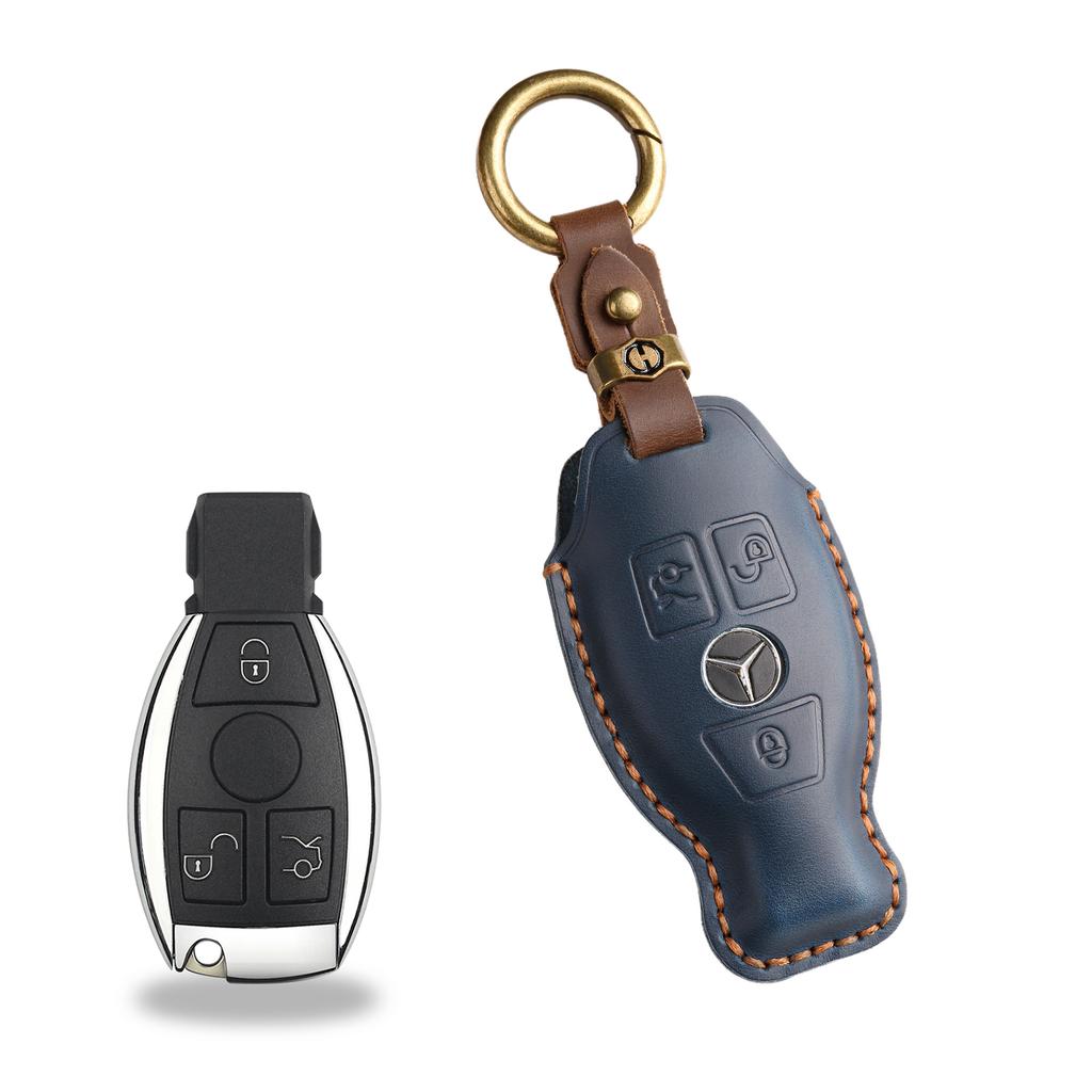 The Retro Key Cover Is Suitable for the Old Mercedes-Benz E300L C200L Pure Handmade Leather Key Protection Case Ring.