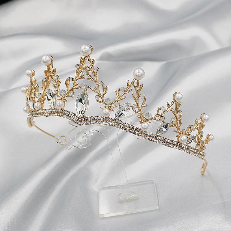 New Alloy Headband Gold Plated Crown Wedding Jewelry Hair Accessories Simple and Elegant Stage Catwalk Headwear Crown