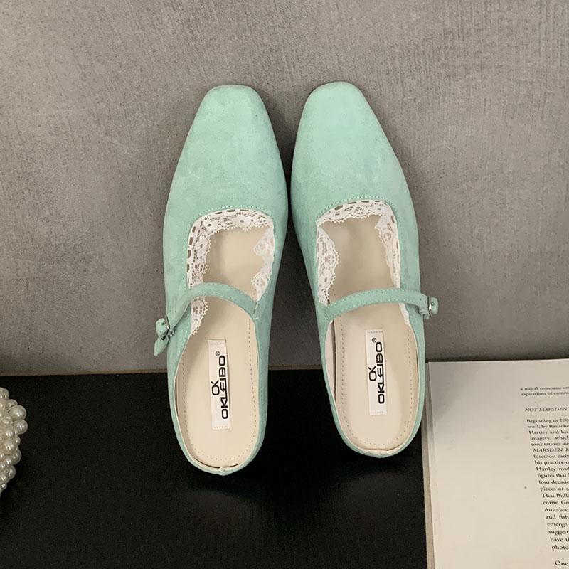 Fashion Shallow Fashion Buckle Ladies Flats Mary Janes Shoes Female Slides Square Toe Footwear Slip On Women Flats With Shoes