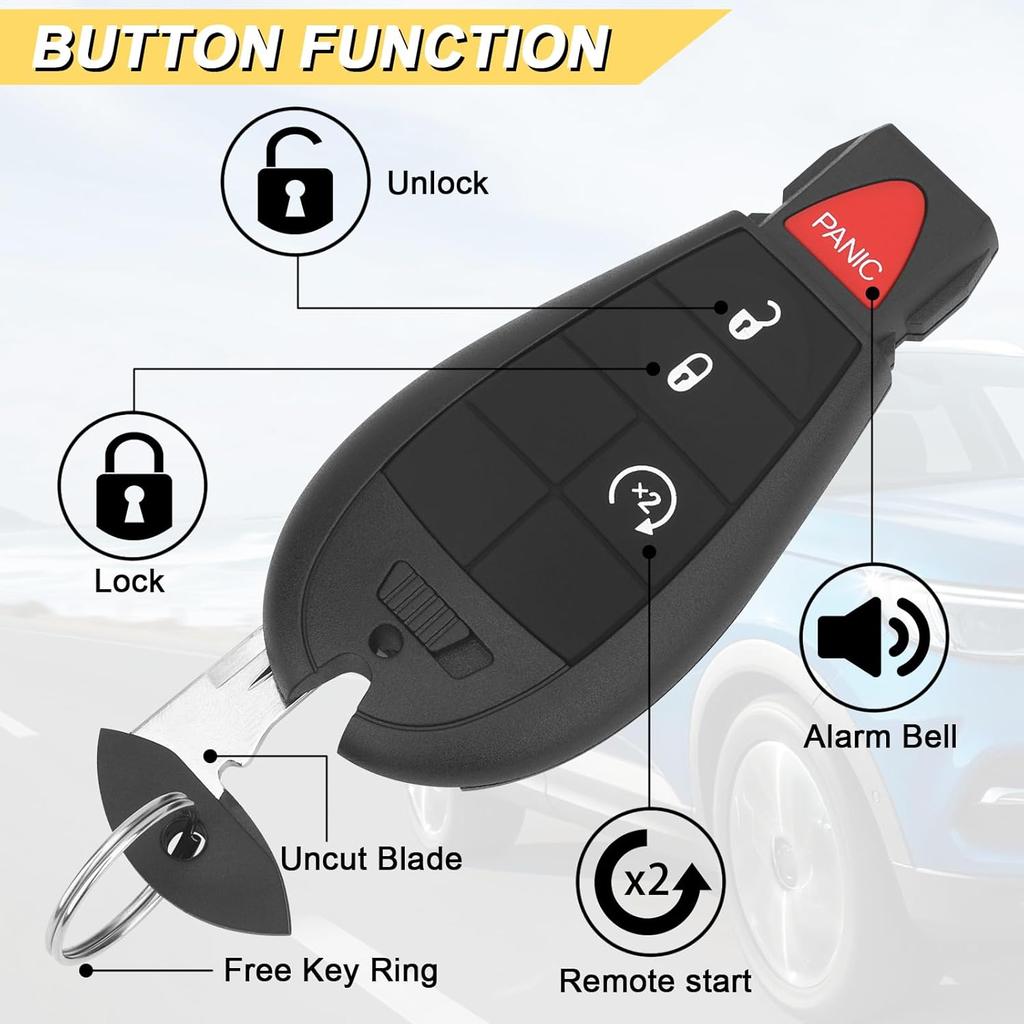Key Fob Replacement for 2013- Dodge Ram 1500/13-18 Ram 2500 3500 4500 5500 Car Keyless Entry Remote Control,GQ4-53T,4 Buttons