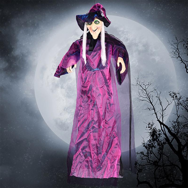 Voiceactivated Glow Halloween Purple Witch Pendant Scary Party Decorations