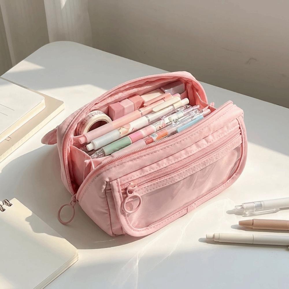 Large Capacity Multi-Compartment Pencil Case Durable Wear-resistant Stationery Organizer Multi Layer Polyester Pen Storage Pouch