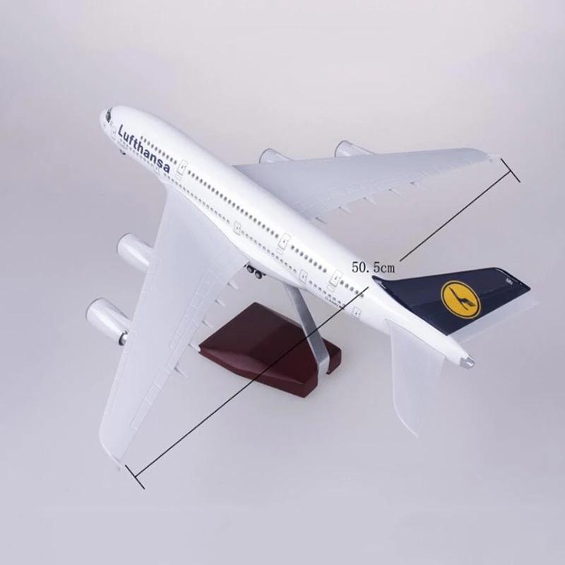 A380 Lufthansa Airplane Model 1/160 Scale 50.5CM Airline W Light and Wheel Diecast Plastic Plane For Collection Office Decor