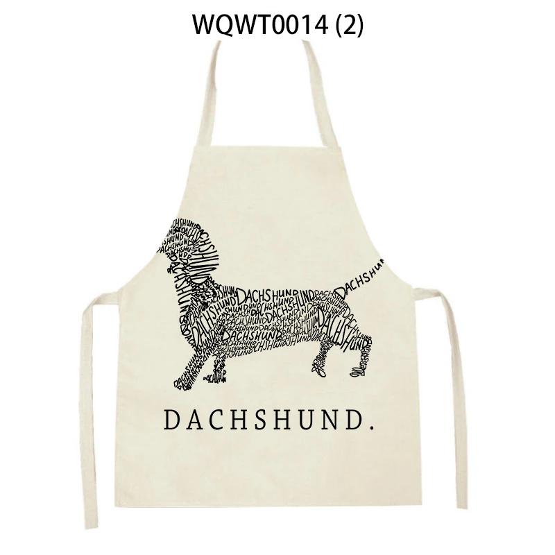 Animal Cartoon Dogs Printed Kitchen Aprons for Women Men Household Cleaning Pinafore Baking Accessories Linen Cooking Aprons
