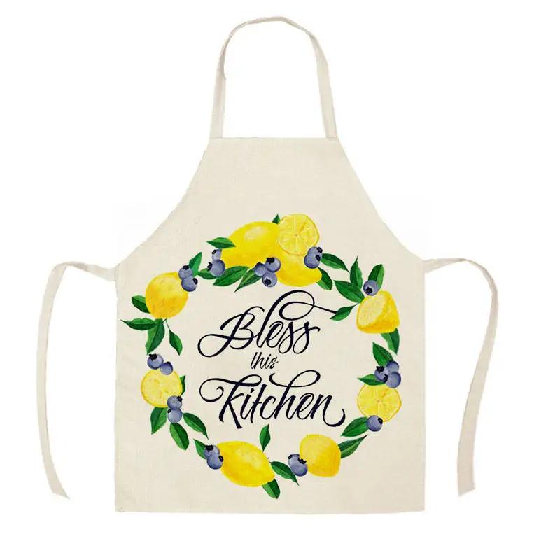 Citroen Fruitpatroon Slab Waterverf Kunst Keuken Schort Dames Huis koken Bakkerij Schoonmaak Linnen Chef Vlekbestendig Schort