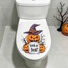 Halloween Theme Home Accents Pumpkin Toilet Cover Sticker, Spooky Trick or Treat Retro Bathroom Stickers Lid Decals, Self Adhesive Wall Decoration for