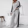 Women's Casual Spring/Autumn Polo Neck Pants Suit with Stripes