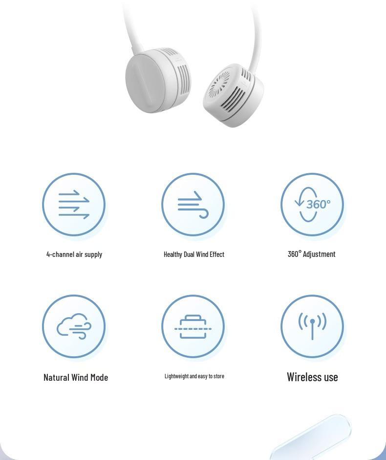 Ji Su Portable Wearable Neck Fan - Low Noise, Leafless, USB Rechargeable