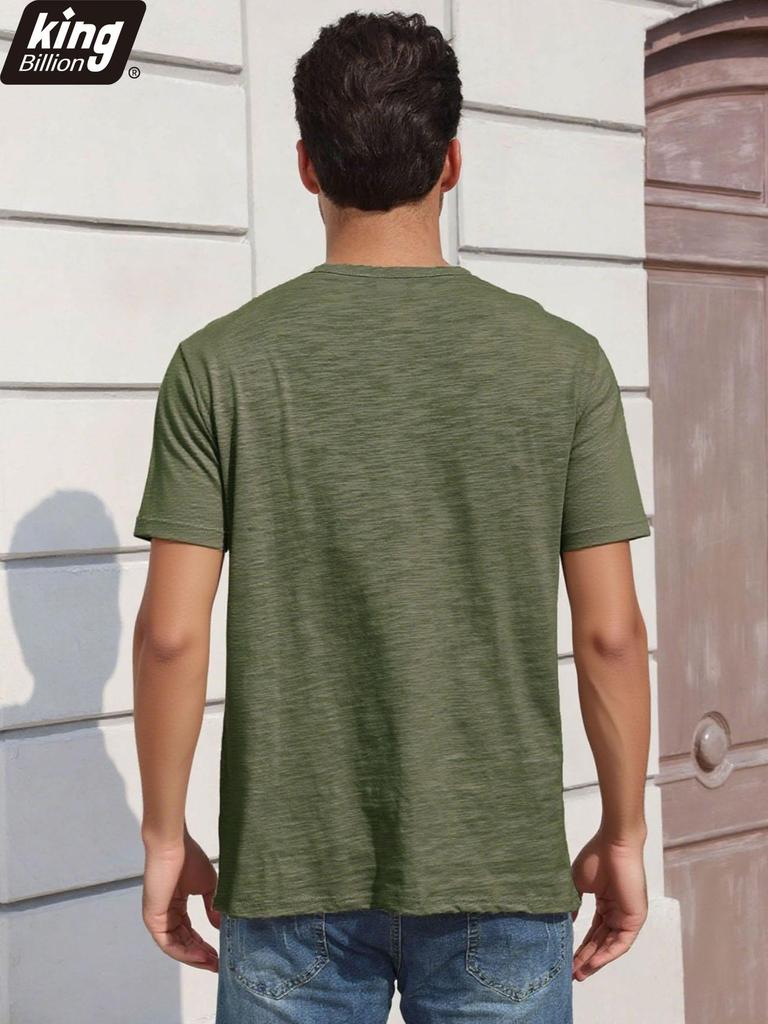 Men's Cotton T-shirt Fashion Button Design Breathable Solid Color Short-sleeved Henley Neck Tops Slim Fit Cozy Male Casual Tees