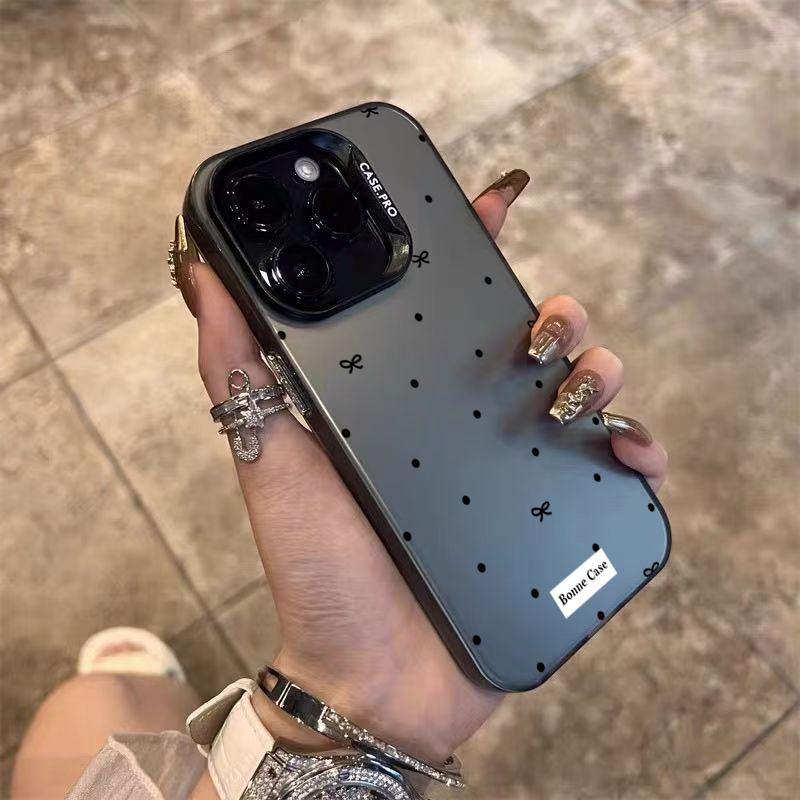 Black Dot Bow Label Phone Case For iPhone 17 16 Pro Max 15 14 13 12 11 XS X XR 7 8 Plus 16E 17 Air Shockproof Bumper Cases Cover