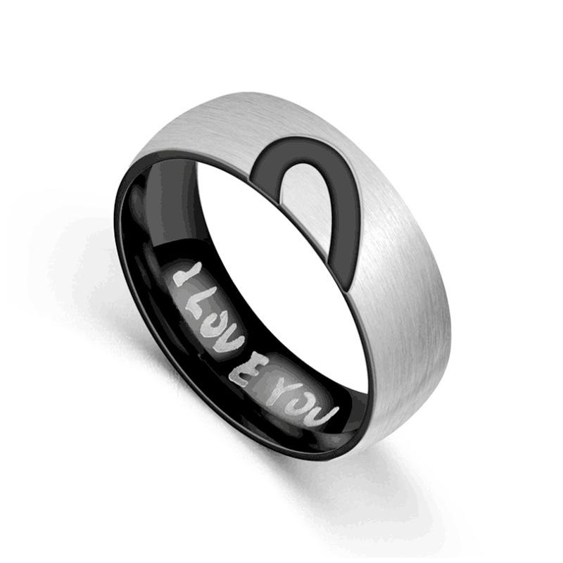 Heart-Shaped Titanium Steel  I LOVE YOU  Diamond Couple Ring Size 12 чёрный
