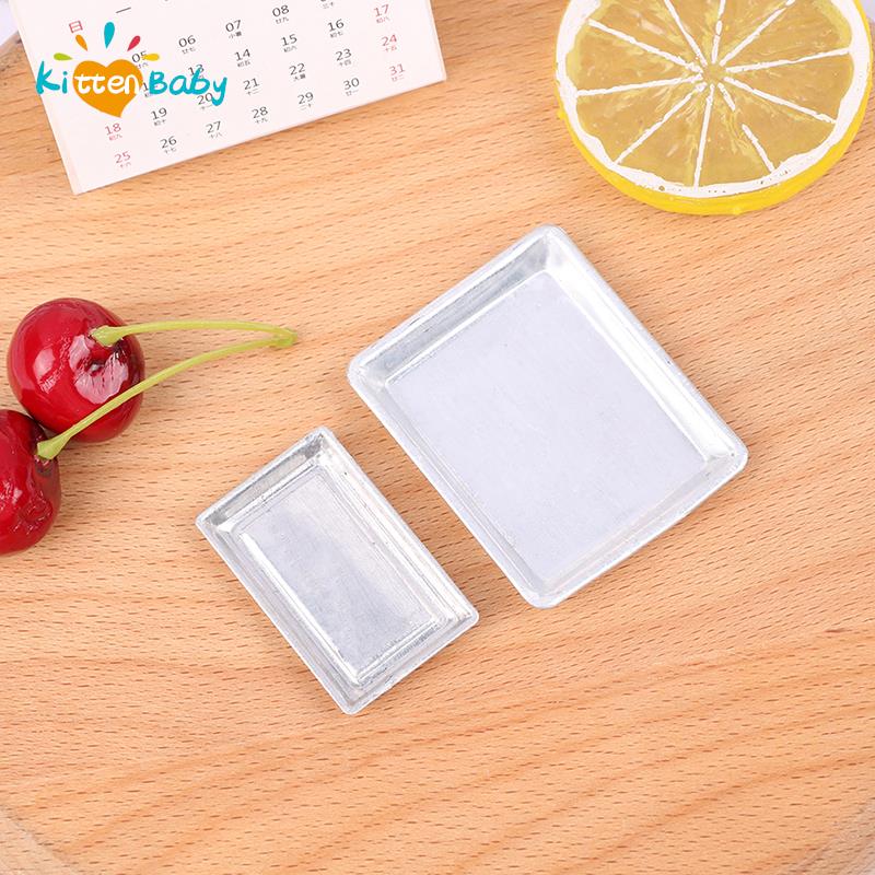 1-3PCS 1:12 Dollhouse Miniature Silver Rectangular Food Tray Mini Cake Fruits Plate Modle Furniture Doll House Decor Accessories