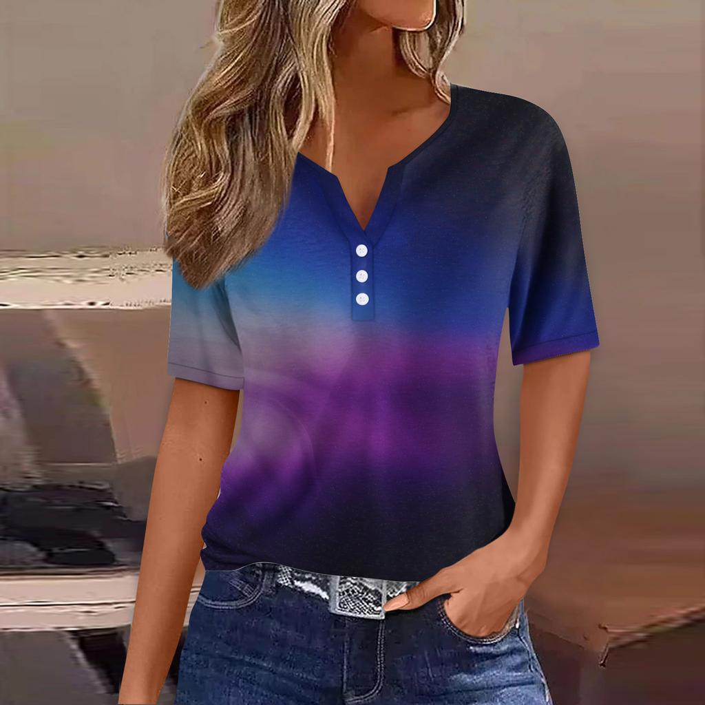 Women's T Shirt Tee Print Button Short Sleeve Daily Weekend Fashion Basic V, Neck Regular Top