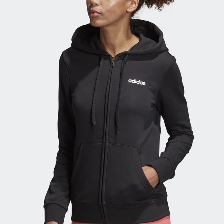 Adidas Sweatshirts Unisex Black Hooded Moderate Cardigan DP2414