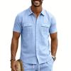 Men's Linen Short Sleeve Work Shirt Multi-Pocket Breathable Outdoor Casual.