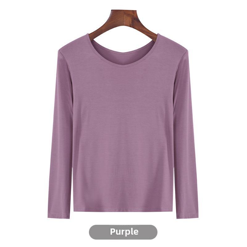 Korean Half-High Collar Slim Fit Modal T-Shirt - Long-Sleeve Solid Color Top