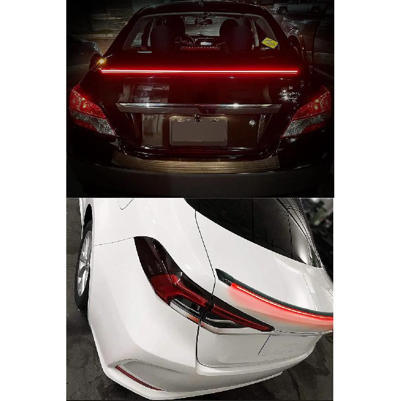 SEAMETAL Carbon Fiber Car Rear Spoiler Flow Lamp Universal 120cm Led Spoiler Light The Third Brake Light Stop Signal Lights 12V