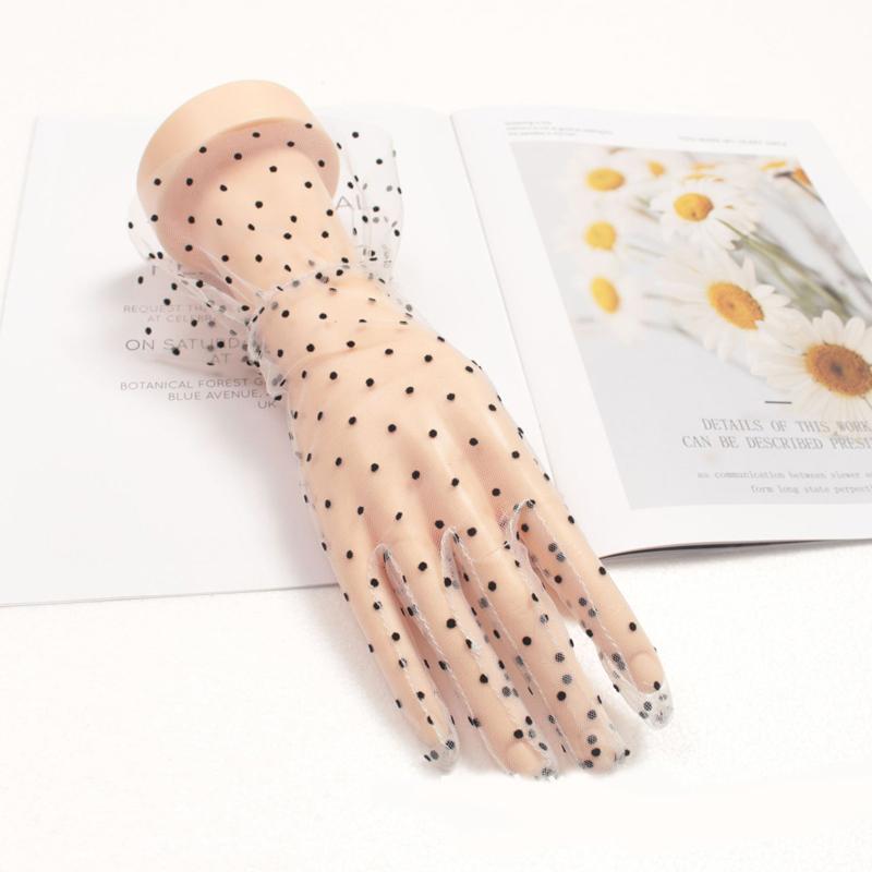 Mănuși Scurte Sexy Negre cu Buline Dantelă Respirabile Ciclism Protecție Solară Mănuși Mirese Nuntă Mănuși Subțiri Transparente